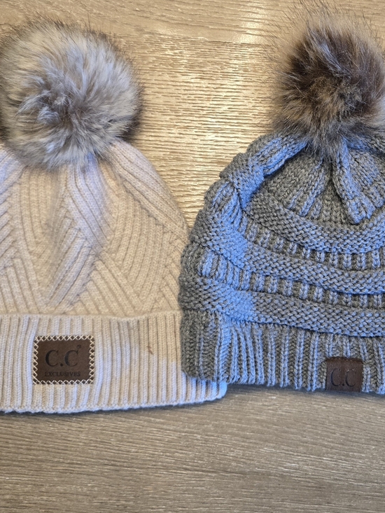 C.C Accessories - C.C Bundle Pom Knit Beanies - Cream & Gray